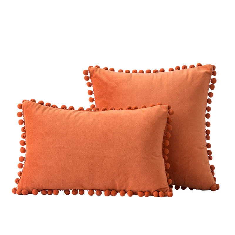 Velvet Pom-Pom Fransen Quadrat- und Lendenkissen Set
