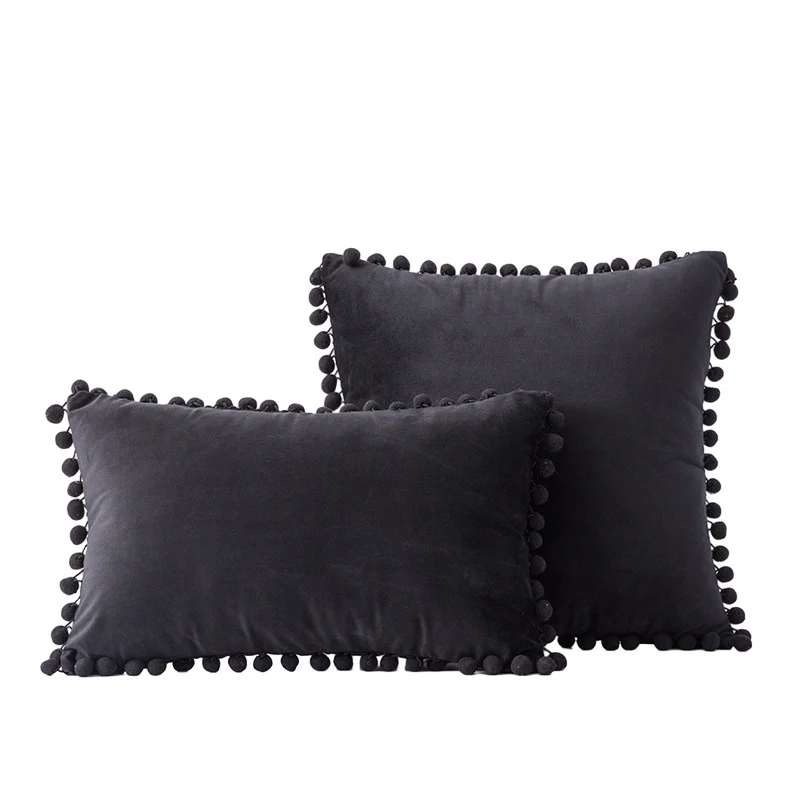 Velvet Pom-Pom Fransen Quadrat- und Lendenkissen Set