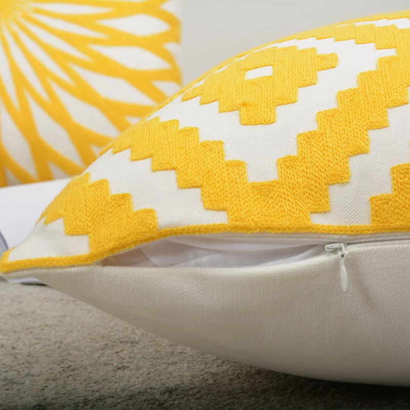 Sonnenstrahlen Geometrisch Bestickter Baumwoll-Leinen-Kissenbezug