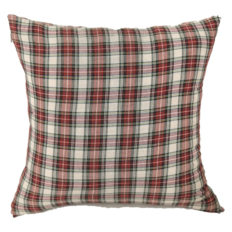 Quadratische Tartanmuster Kissenbezug mit verdecktem Reißverschluss und Baumwollmischgewebe