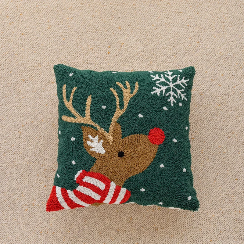 Quadratisches Holiday-Tufted Baumwoll-Wurfkissen mit Quaste-Ecken und Applizierten Weihnachtsbäumen