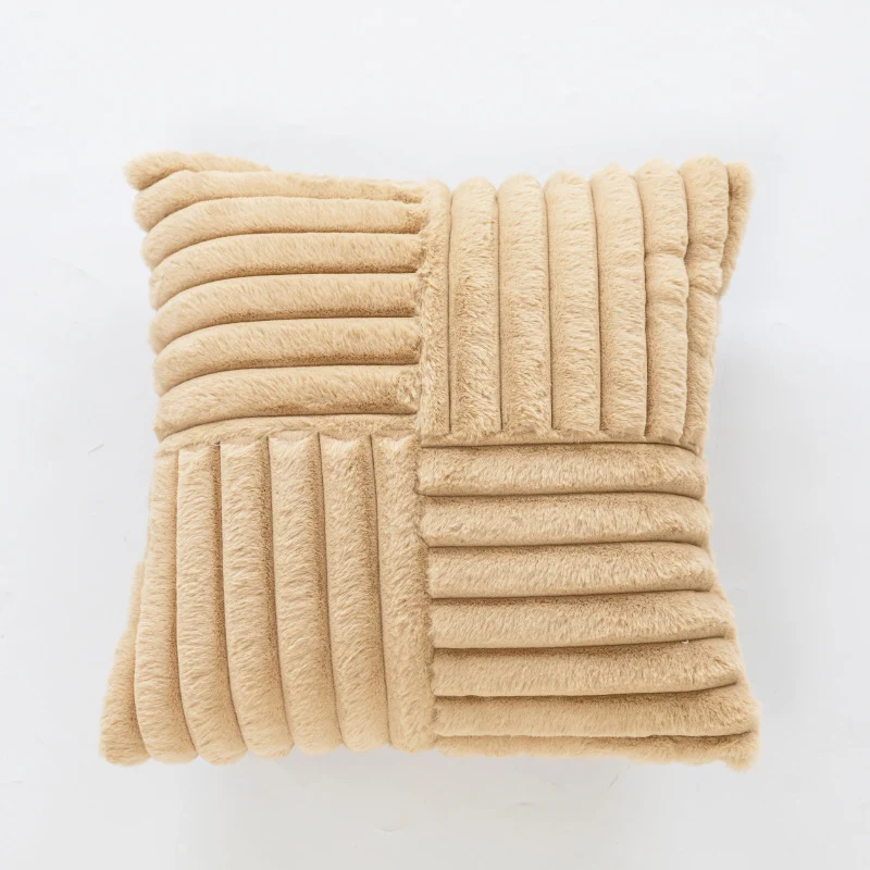 Plüsch Faux Fur Gerippter Quadrat-Wurfkissen mit Kanal-Quilt-Struktur