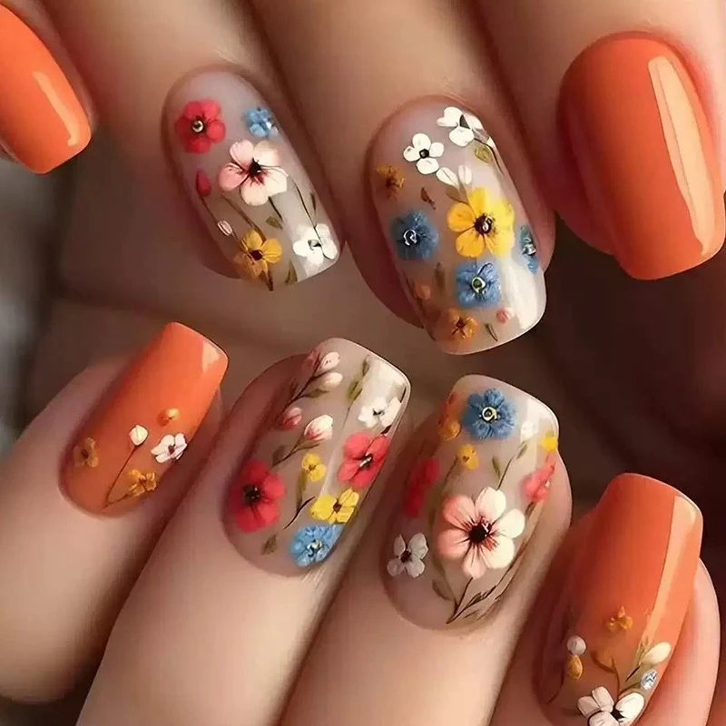 Blumenmuster Druck-On Nagelverstärkungen Karnz