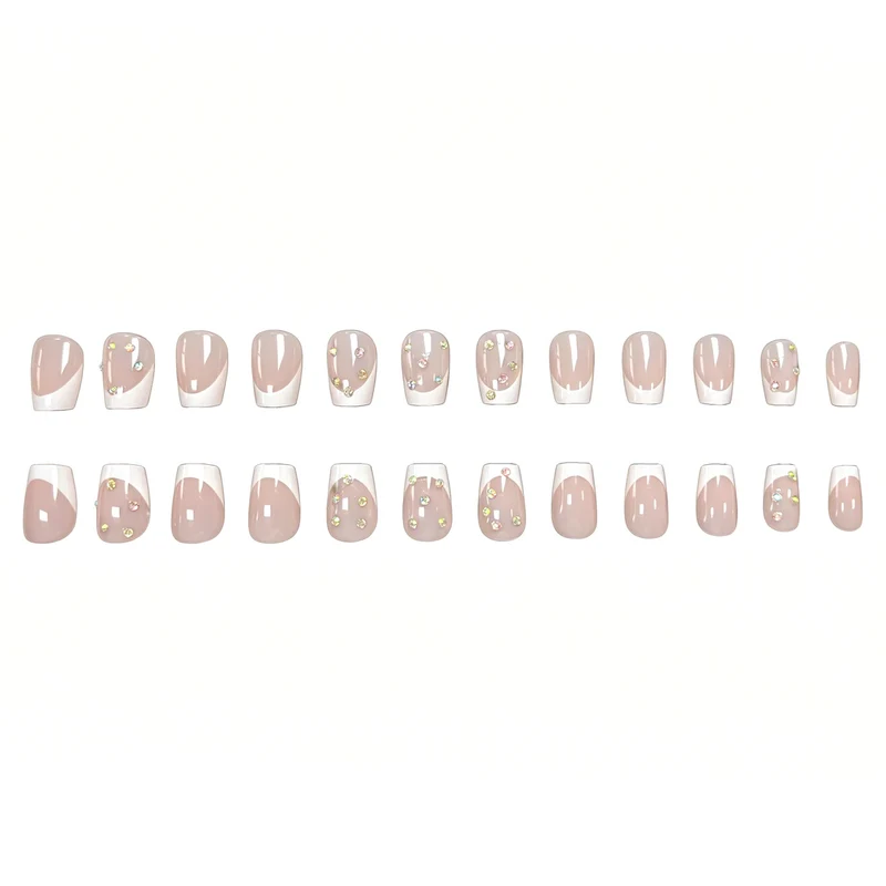 Elegante French Tip Nagelkunst-Verstärkungen mit Edelsteinakzenten Karnz