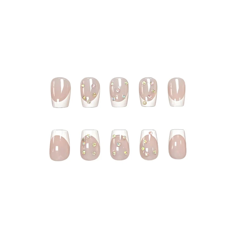 Elegante French Tip Nagelkunst-Verstärkungen mit Edelsteinakzenten Karnz