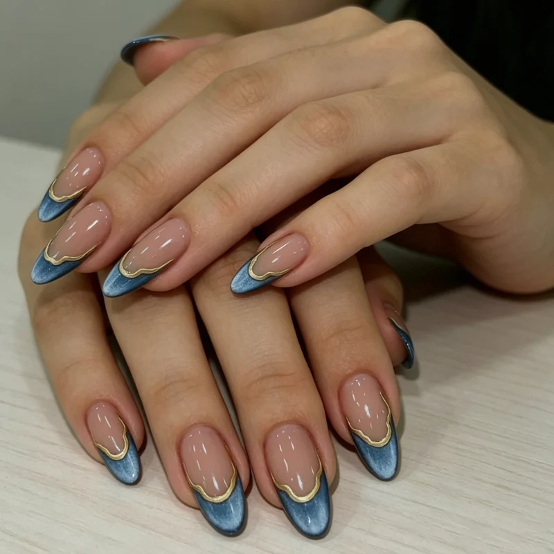 Elegante Französische Spitze Blaue Ombre Nagelverstärkungen Karnz
