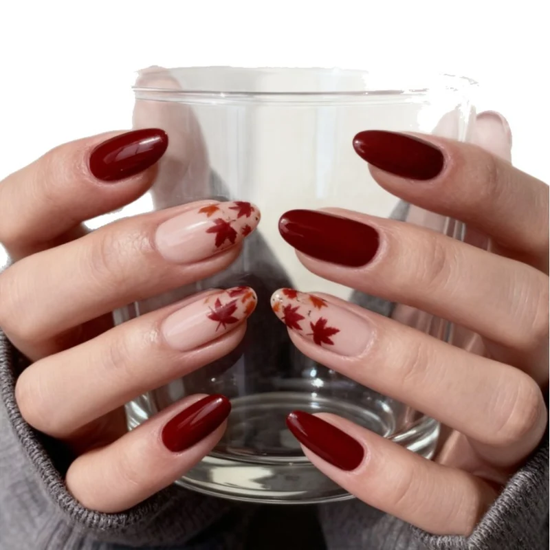 Herbstinspiriertes Glossy-Almond-förmiges Nagelkunst-Enhancements Karnz