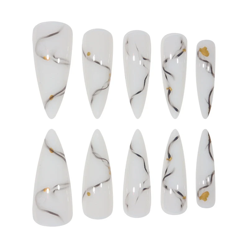 Marmoriertes Design Elegante Stiletto Press-On Nägel Karnz
