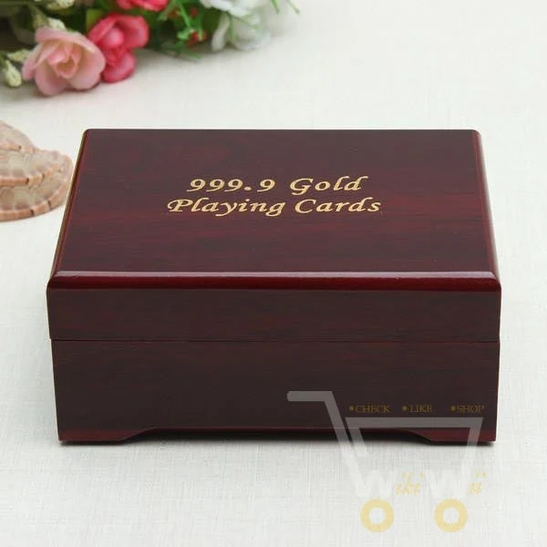24K vergoldete Spielkarte mit Holz - Style Box