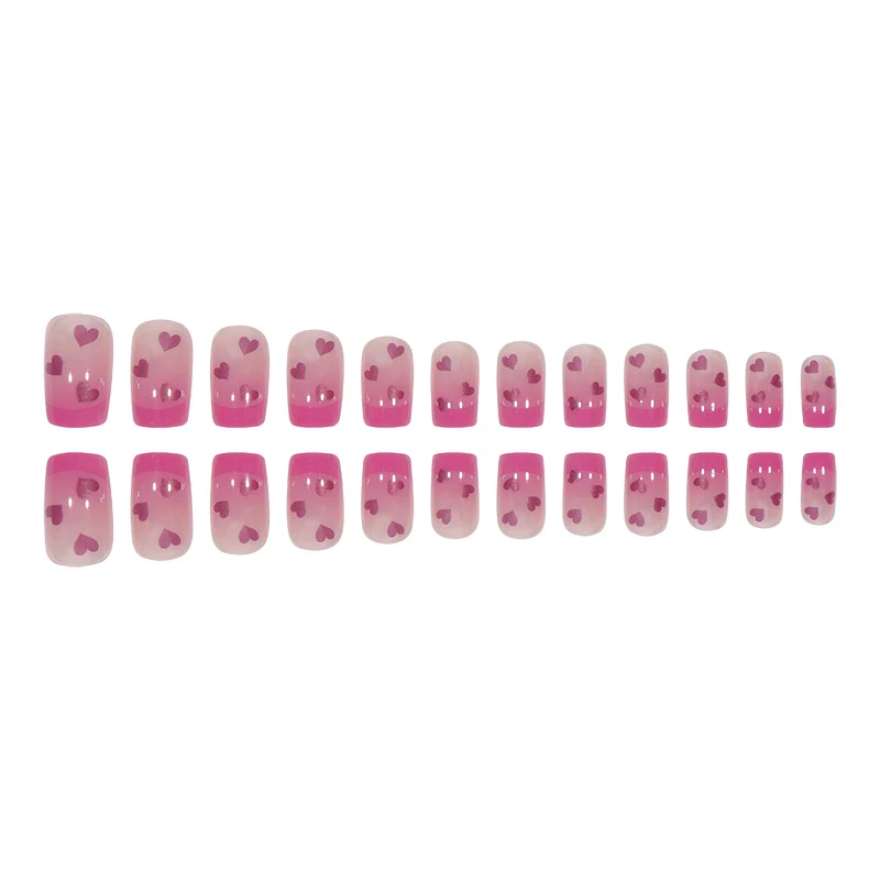Herzverzierte Ombre Press-On Nägel Karnz