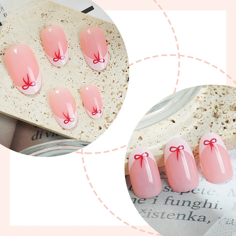 Kunstnagelset mit zarten Schleifenmotiven Karnz