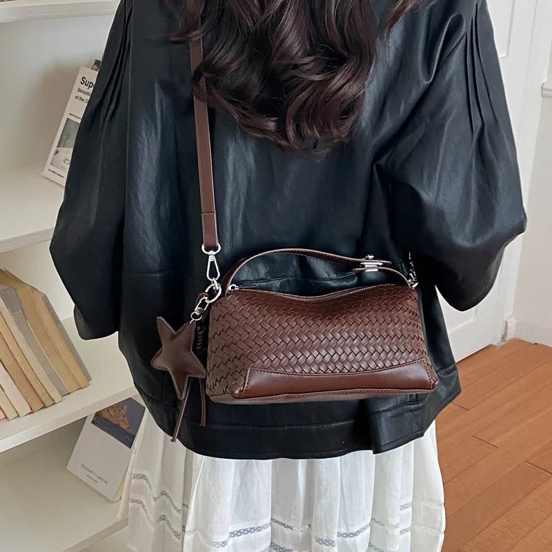 Gewebte Leder Schultertasche
