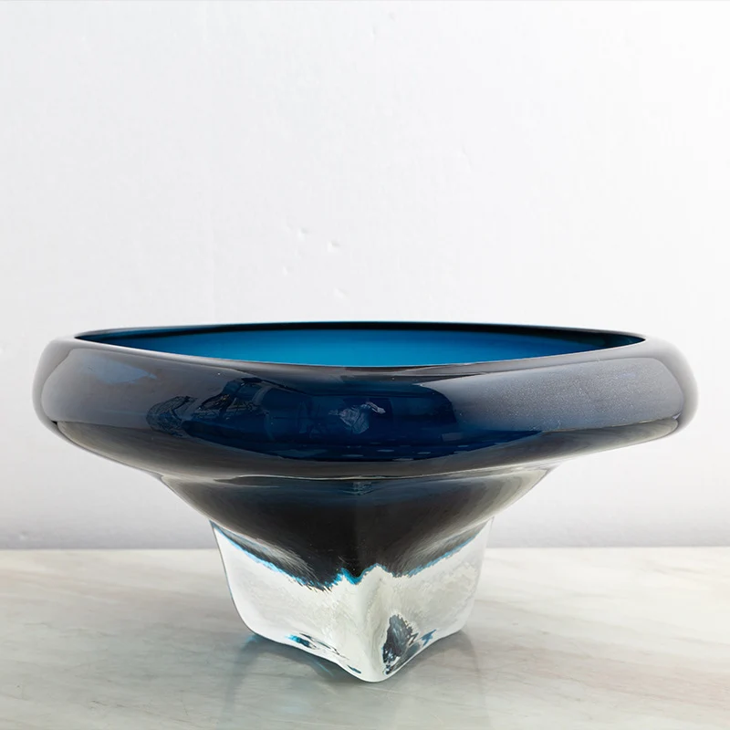 Handgeblasene dicke Glas-Podest-Mittelstück-Schüssel Karnz
