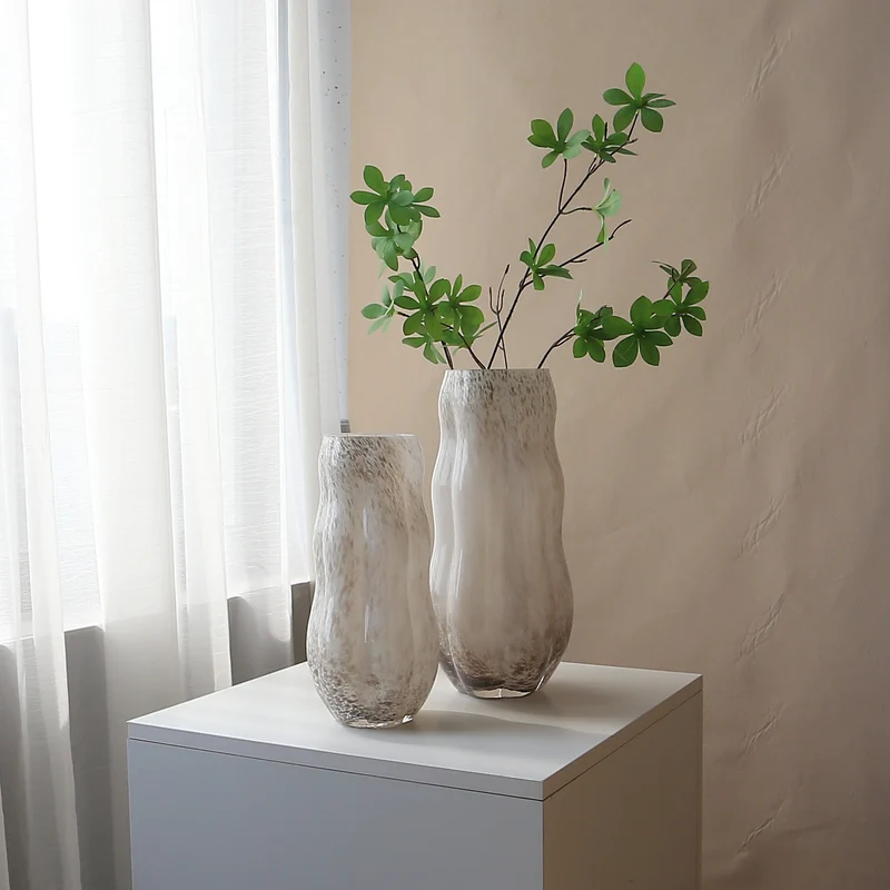 Mouthblown Textured Decorative Glass Vase with Organic Curved Silhouette Karnz