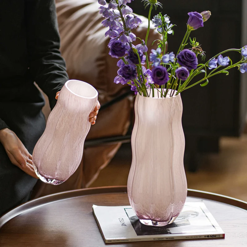 Mouthblown Textured Decorative Glass Vase with Organic Curved Silhouette Karnz