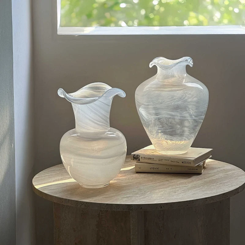 Mouth-blown gewölbte Glas dekorative Bodenvase Karnz