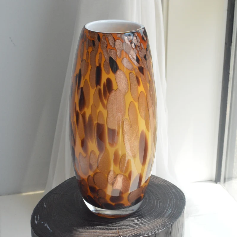 Mouth-Blown Gesprenkelter Glasbirnenvase mit Schmalem Mund und Hochglanz-Finish Karnz