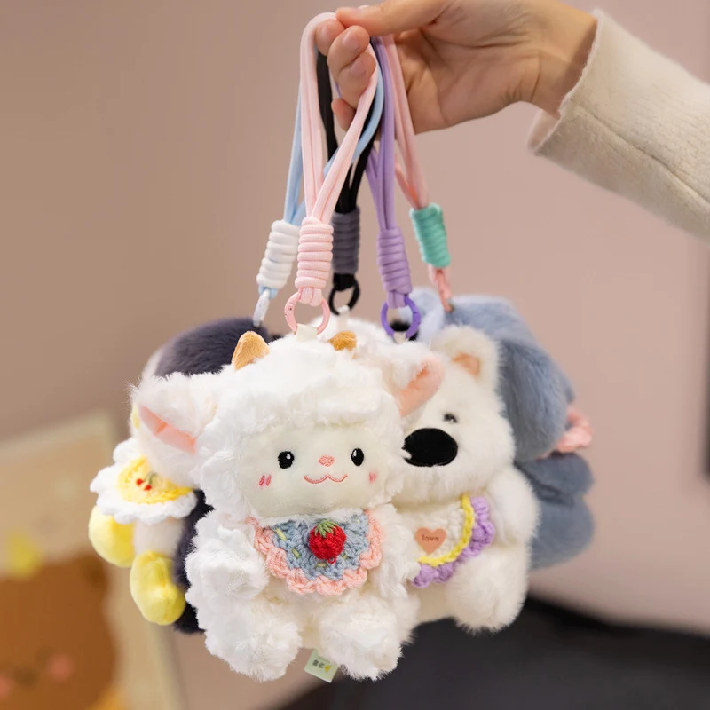 Plüsch-Pinguin Dekorativer Taschencharms mit Häkel-Latz und Feder-Loop-Clip Karnz