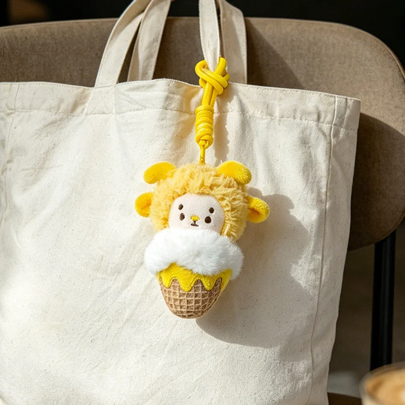 Plüsch Löwe Eiscreme Tasche Charm mit geknotetem Seilriemen Karnz