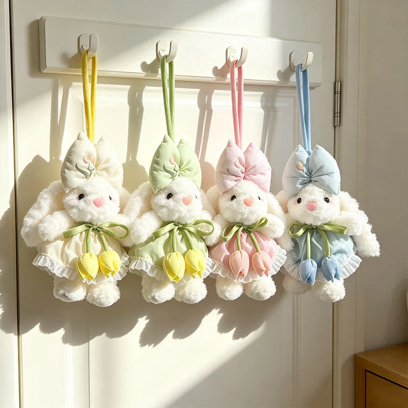 Plüsch Hase Taschenanhänger Schlüsselanhänger mit dekorativem Bogen und floralem Kleid Karnz