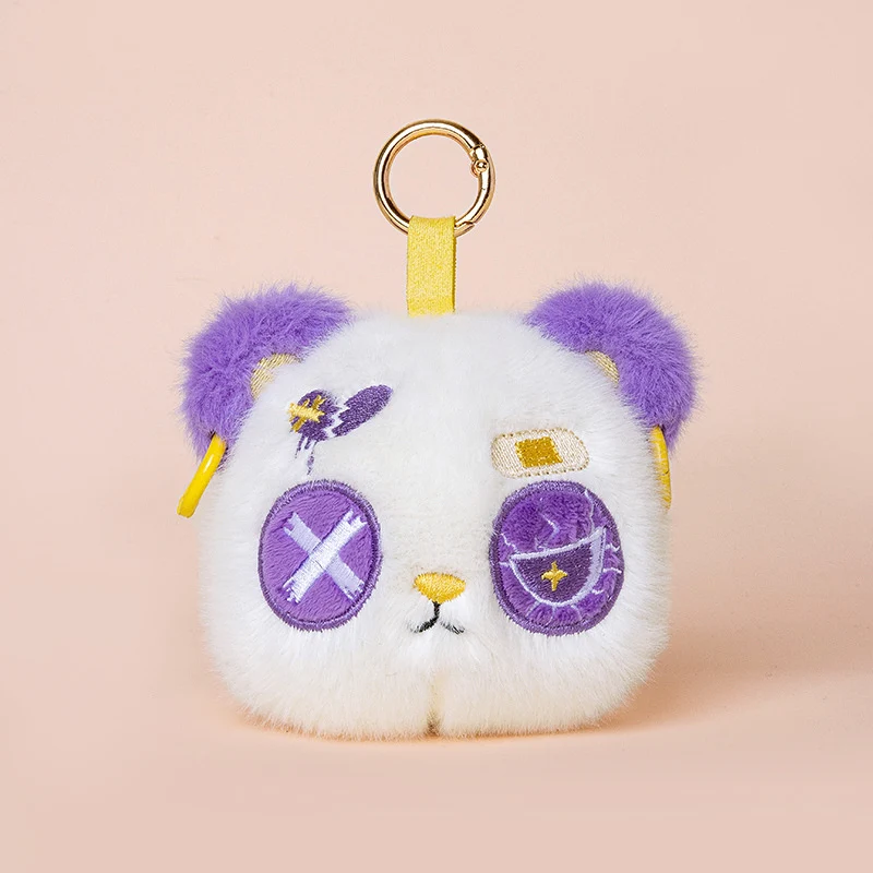 Faux-Fur Bunny Charm Schlüsselanhänger mit gesticktem Patchwork-Gesicht und goldenem Metallring Karnz