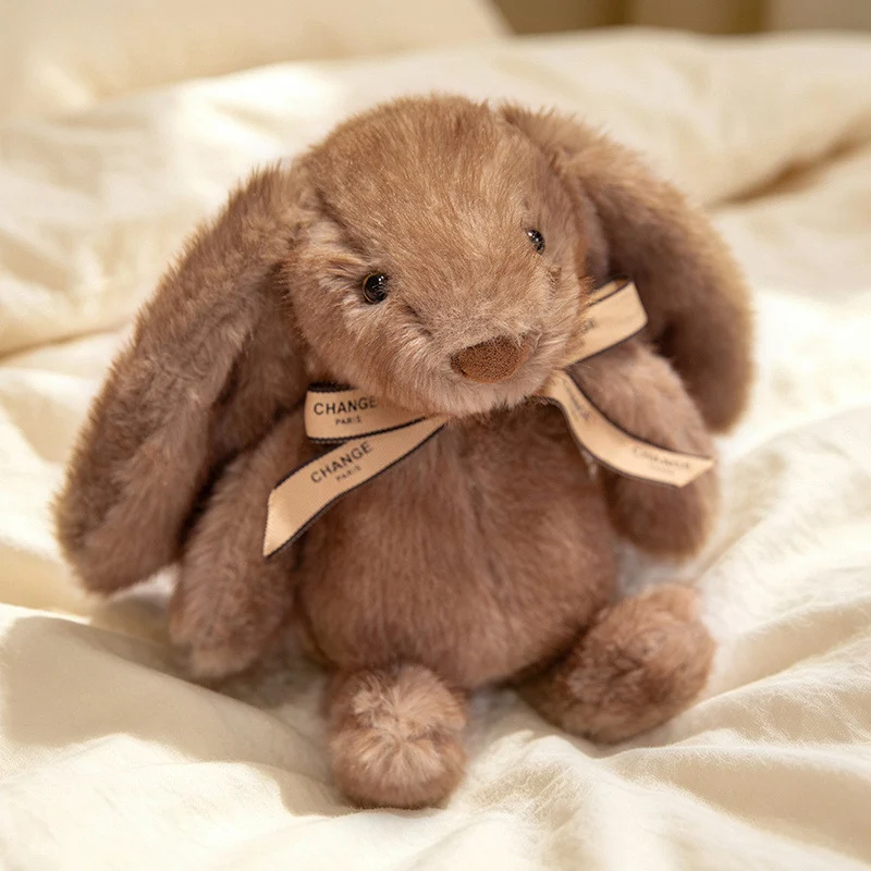 Squat Plush Bunny Cuddle Doll mit langen hängenden Ohren, gewichtetem Boden und Grosgrain-Band Karnz