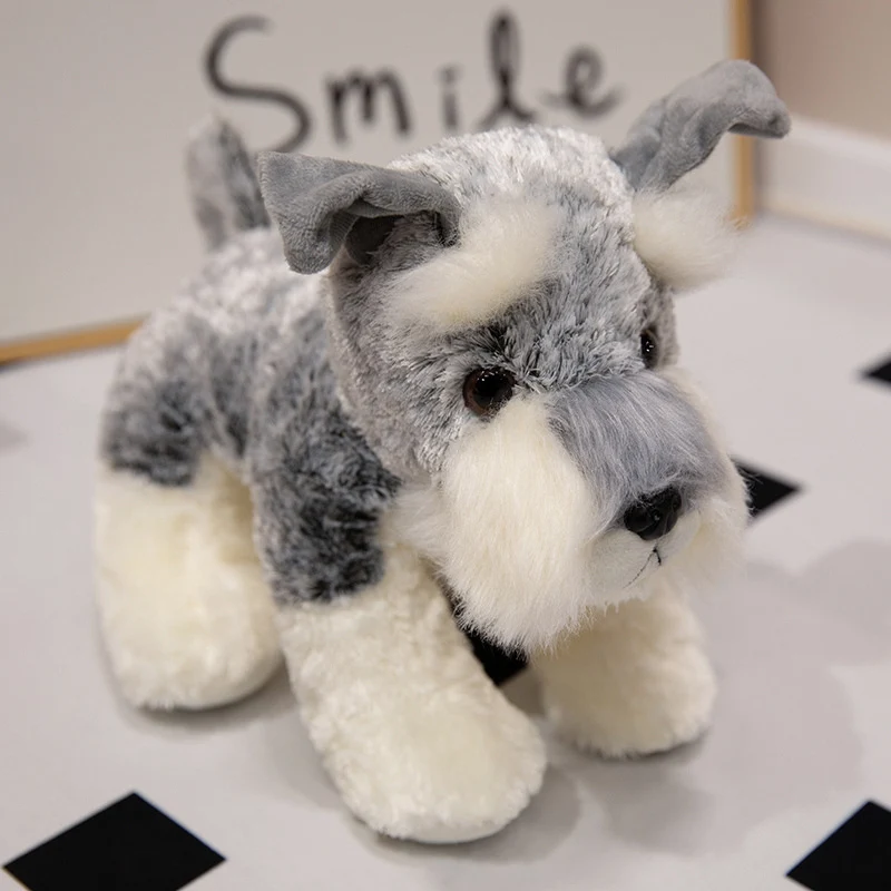 Realistischer Schnauzer Plüsch Stehender Stoffhund mitWeichem Kunstfell & Gestickten Details Karnz