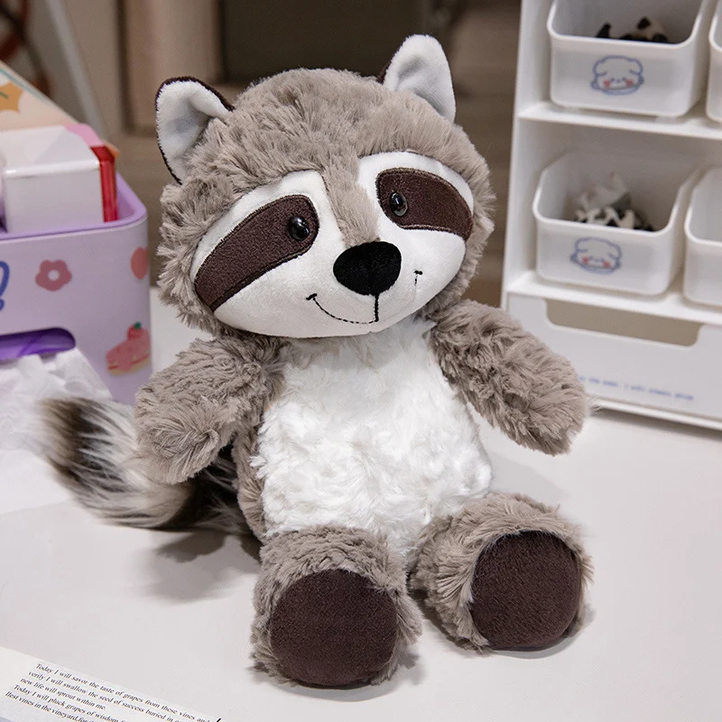 Plüsch Waschbär Weiches Fell Sitzendes Plüschtier mit besticktem Gesicht und flauschigem Schwanz Karnz