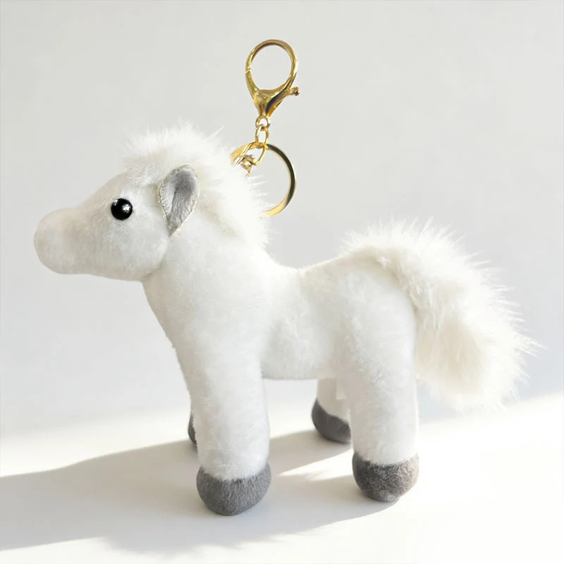 Plüsch Pony Schlüsselanhänger Tasche Charm mit Kunstfell Mähne und Metall-Karabinerhaken Karnz