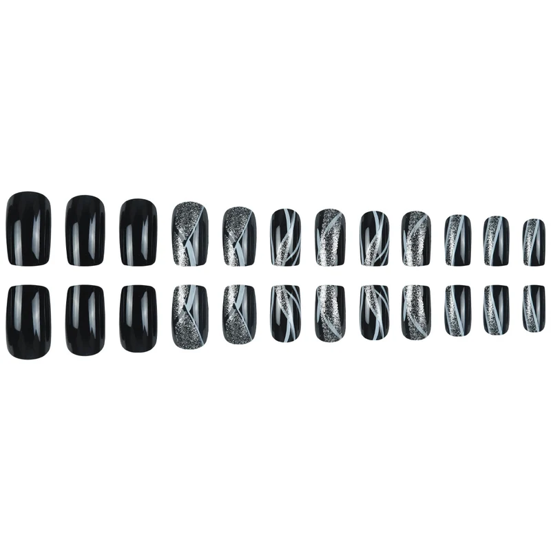 Stylische Press-On-Nagelkunst mit Glitter und geometrischem Design Karnz