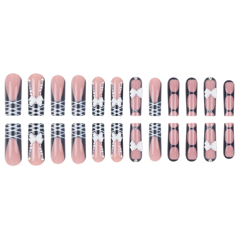 Stiletto Press-On Nail Set mit dekorativem Schleife und Juwelenakzenten Karnz