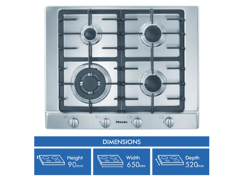 Miele 65cm 4 Burner Gas Cooktop Stainless Steel