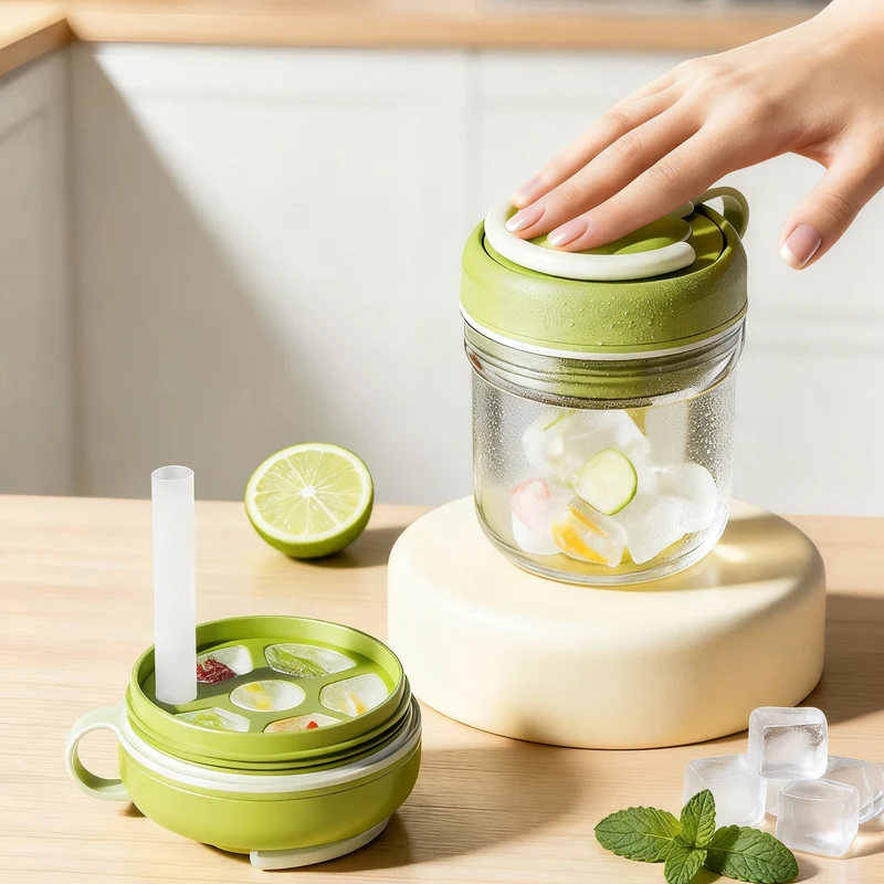 3-in-1 Eiswürfel-Trinkbecher mit integriertem Eisfach