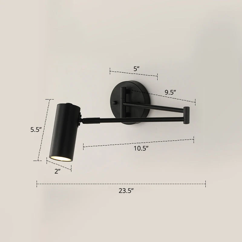 Tubuläre Bettwandmontierte Leselampe Metall 1 Glühbirne Postmoderne Wandleuchte mit ausziehbarem Arm | Karnz