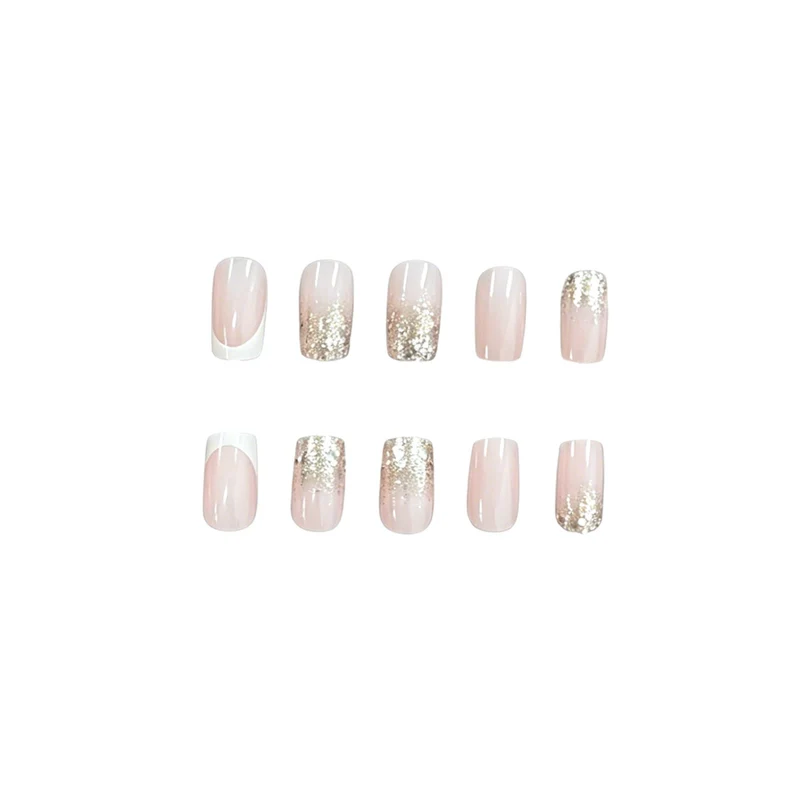Glamouröse Franse Tipp Glitzer Nagelverlängerungen Karnz
