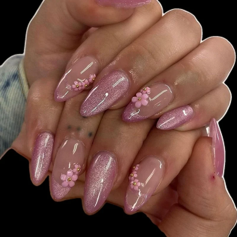 Floral Glitter Nagelkunst Extensions Karnz